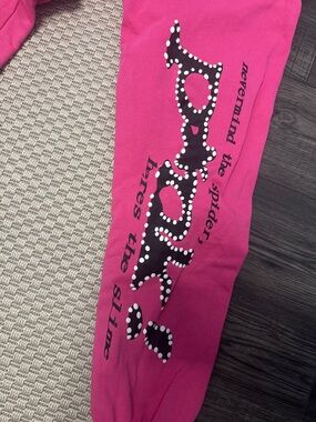 Hot Pink spider Graphic Sweatpants with Bold Black & White Print